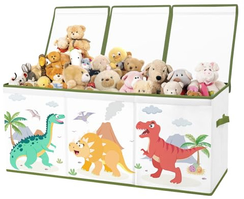 alldomess Kids Toy Box Storage with Lid Organizer Bin for Bedroom Dinosaur | Extra large capacity, Lightweight Foldable, Lid & Handles, for boys girls bedroom nursery daily sundry storage, 96×32×40cm