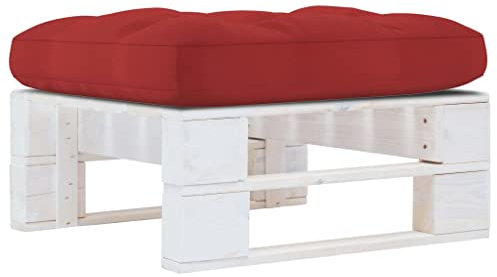 QJBSAVVA Outdoor-Ottomane Paletten aus imprägniertem Kiefernholz Weiß 60x60x25 cm mit rotem Polster Multifunktional als Hocker Couchtisch Beistelltisch für Garten Balkon Terrasse und Wohnbereich