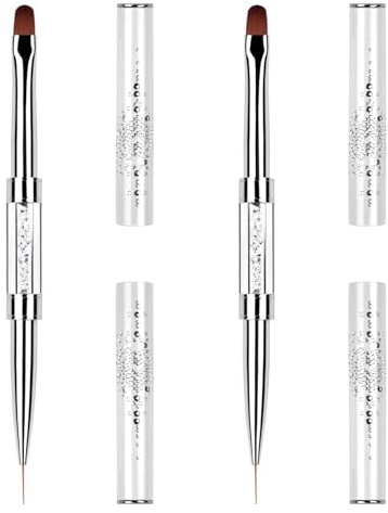 Tharvolex 2 Pcs Dual-Ended Gel Nail Art Brush Set with Rhinestone Handle for UV Gel & Nail Design