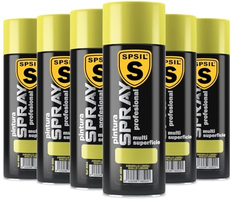 SPSIL Pintura Spray Brillante Amarillo Limon(pack of 6) 400ml, Metal Secado RápidoPintura Profesional Interior Exterior, Aplicación Fácil en Madera Plástico, DIY Decoración Muebles Automóviles