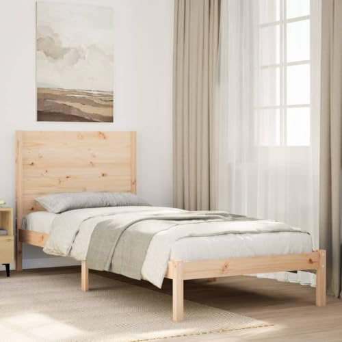 LoogCape Massivholzbett Kiefer Extra Lang 100x220 cm, unbehandeltes Holz, stabiles Bettgestell mit Lattenrost, Stauraum, für Schlafzimmer