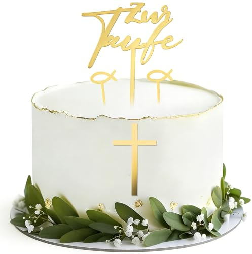 NISENTIA 4 Stück Cake Topper Taufe Deko, Tortendeko Taufe Kommunion Fisch Acryl Gold, Kuchen Deko Cupcake Topper Mädchen Junge, Kuchendeko Taufdeko, Torten Topper für Babyshower Kuchen Dekoration