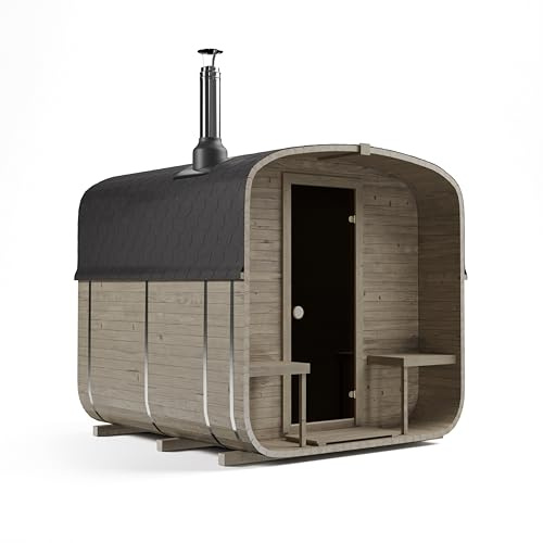 AZS-ENGINEERING 2QL Fasssauna Gartensaunas Garten Outdoor Sauna aus Fichtenholz – Verschiedene Größen (4–6 Personen) - Holzofen mit Innenbrennkammer (Holzofen Etna+)