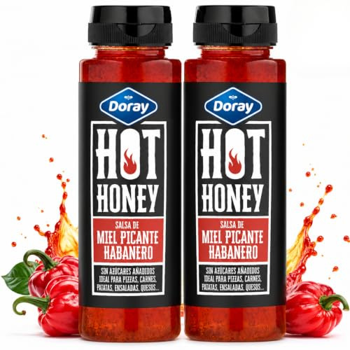 Doray Hot Honey Habanero Pack 2 x 350g | Salsa de Miel Picante Gourmet con Chile Habanero | Hot Honey para Pizza, Hamburguesas, Alitas, Pollo, Carne BBQ, Patatas y Quesos | Sin Azúcares Añadidos