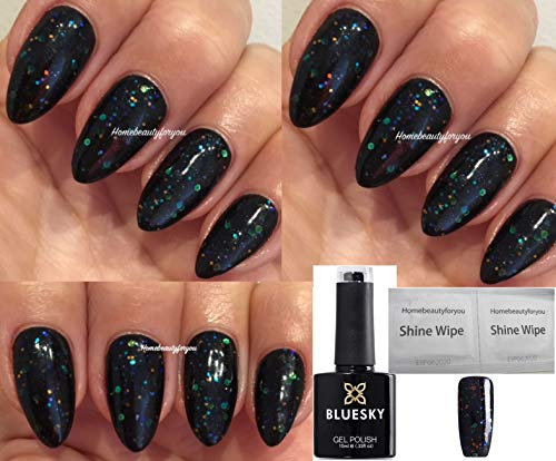 Bluesky Black with Holographic Multi Glitter LT123 Nail Gel Polish UV LED Soak Off 10ml
