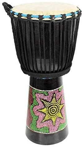 A-Star 10 Zoll bemalte bunte afrikanische Djembe-Trommel – authentische Handarbeit, Seil gestimmt, Fell aus Naturfell – 60 cm Höhe, 25 cm Durchmesser