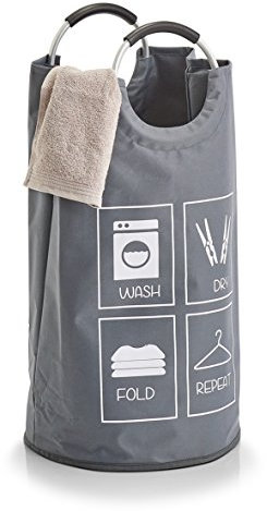 Zeller 14274 Wäschesammler m. Griffen, Polyester, Grau, 14274, Durchmesser 36 x 72 cm