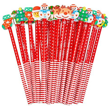 THE TWIDDLERS 50 Weihnachten Bleistifte mit Radiergummis - Kindergeburtstag, Adventskalender, Mitgebsel für Kinder
