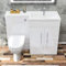 ELEGANT 1100mm L Shape Bathroom Vanity Sink Unit Furniture Storage,Right Hand High Gloss White Vanity unit + Basin + Ceramic D shaped Toilet with Concealed Cistern