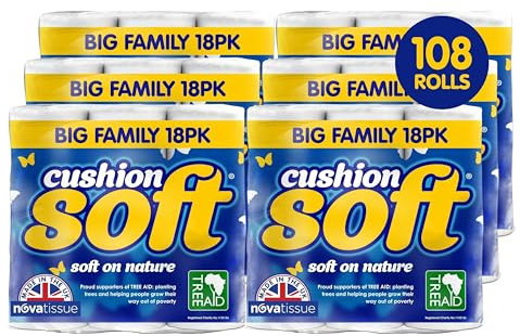 Cushion Soft Quilted Toilet Tissue | Embossed 2-Ply Toilet Paper | Strong, Unscented, Sustainably Sourced | Bulk Pack | 108 Rolls