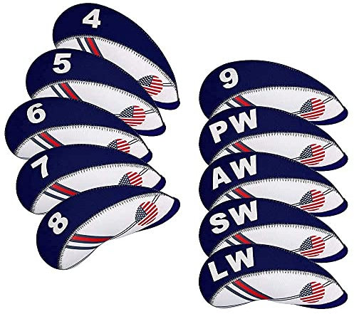 BIG TEETH Golf Iron Head Covers 10Pcs Neoprene USA Flag Golf Club Protector Multi Color Golf Club Protector (Blue)