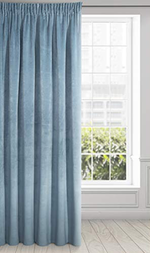 Eurofirany RIA Blickdicht Samtvorhang mit Kräuselband -1 STK. Einfarbig Thermogardine, Verdunklungsgardine, Wohnzimmer, Schlafzimmer, Lounge, 290 g/m2, 140x270 cm, Blau