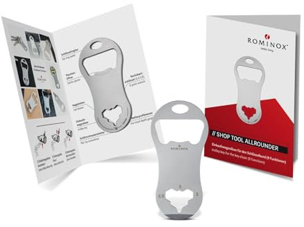 Geschenkartikel: ROMINOX Shop Tool // Allrounder – 8 Funktionen, Einkaufswagenlöser mit Zusatzfunktionen, Edelstahl Keytools, Multifunktionswerkzeug, inkl. Funktionsbeschreibung