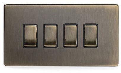 Soho Lighting Antique Brass 4 Gang Light Switch with 1 Intermediate (3 x 2 Way Switch with 1 Intermediate) Bk Ins Screwless