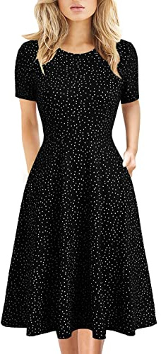 Damen Elegant Vintage Sommer Casual Blumendruck Arbeit Party Swing A-Linie Kleid mit Taschen H162