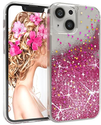 EAZY CASE Hülle kompatibel mit iPhone 13 Mini Schutzhülle mit Flüssig-Glitzer, Handyhülle, Schutzhülle, Back Cover mit Glitter Flüssigkeit, TPU/Silikon, Transparent/Durchsichtig, Pink