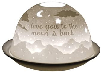Cello Porcelain Tealight Holder Dome - To The Moon And Back Design with 3D Projection Image & Loving Message Scented Unscented LED Candle Wax Warmer Anniversary Valentine Home Birthday