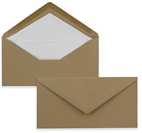 50 x DIN Lang Briefumschläge - Kraftpapier sandbraun mit naturweißem Seidenfutter - 11x22 cm - 120 g/m² - ideal für Einladungen, Weihnachtskarten, Glückwunschkarten aus der Serie Farbenfroh