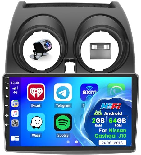 Hikity 2G 64G Android 15 Radio Coche Carplay Inalámbrico GPS para Nissan Qashqai 2006-2016 9'' Pantalla para Coche Autoradio con Bluetooth Android Auto Hi-Fi RDS USB WiFi Cámara Trasera