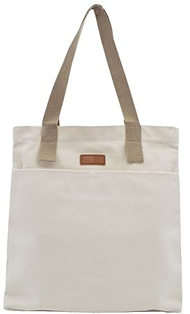 Damen Handtasche Multitasche Canvas Tote Bag Shopper für Bücher Reisen Alltag Schule Arbeit Einkaufstasche mit Reißverschluss weiss