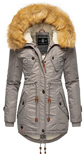 Navahoo Damen Wintermantel Warmer Parka lang mit Kapuze La Viva Zinc Grey Gr. S