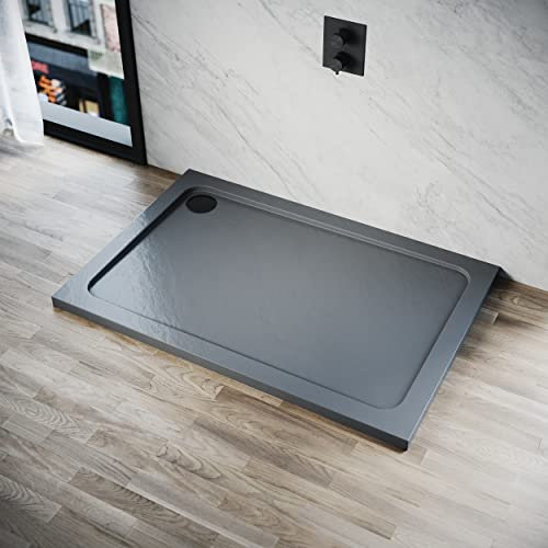 ELEGANT Grey Stone Shower Tray for Shower Enclosure Cubicle + Waste Trap 1000 x 700 x 40mm