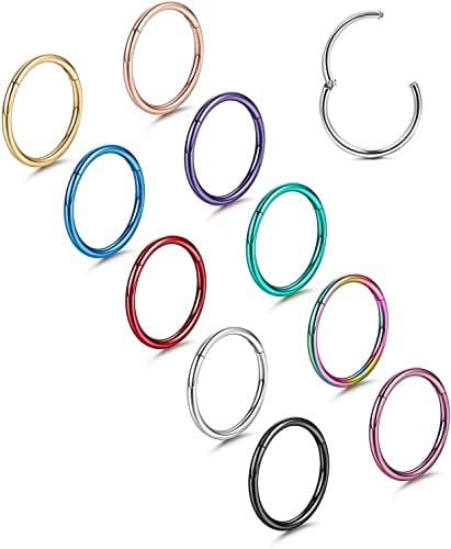 Chriscoco 10 STK 16/18G 316L Edelstahl Nasenpiercing Ring Nasenring Septum Clicker Ring Septum Tragus Helix Daith Sleeper Conch Knorpel Piercing Ohrring Set für Damen Herren