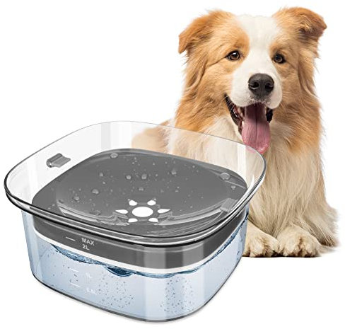 VSSHE Wassernapf für Haustiere,2 L Hundenapf Langsamer Trinknapf mit Schwimmender Schüssel Wassernapf Hund Ohne Sabbern Spritzwasserfrei Wasserspender Wassernapf für Hunde Reisetrinknapf Transparent