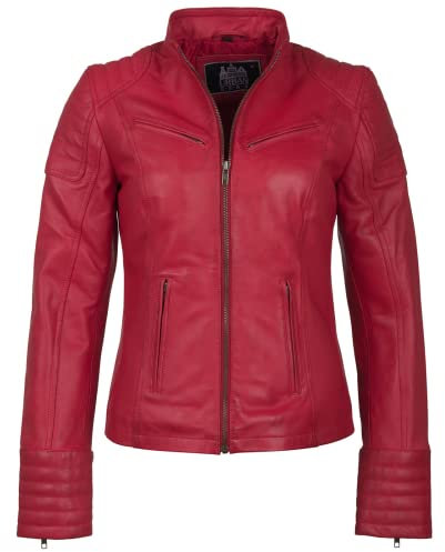 URBAN 5884 Damen Lederjacke, Jacke aus echtem Lammfell, Kurz und Enganliegend, Glattes und Weiches Leder, Rot, L