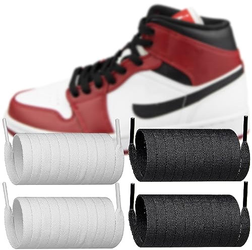 Endoto 2 Paare Schnürsenkel für Air Jordan 1/2/3/4/5/6/7/8 Sneaker Schuhe, Schuhbänder Ersatz Flache Breit Polyester, Flat Shoelaces Laces (Schwarz+Weiß, Größe: 60 Zoll)