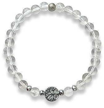 Majas Perlen Bergkristall Armband Perlen echt 6mm Lebensbaum Hämatit - Größe 16 bis 18cm - Handmade Perlenarmband für Reinheit Bewusstsein und Klarheit - Spiritueller Esoterischer Schmuck Unisex