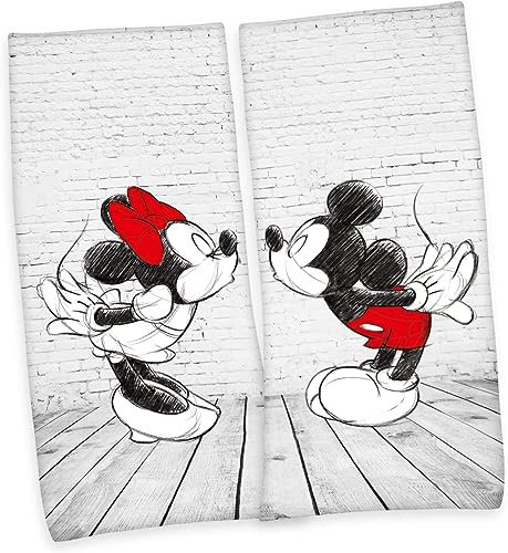 Wild South Shop Disney 2X Mickey & Minnie Partner Strandtücher Badetuch Handtuch, Velour, 80x180cm Doppelpack