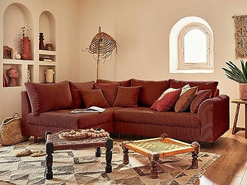 Lisa Design Rune – Ecksofa Links – 4-Sitzer – aus Cord Terrakotta