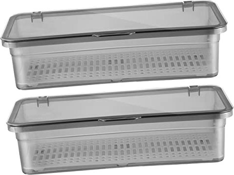 BRIGHTFUFU 2 Piezas Caja de Drenaje para Cubiertos Caja de Almacenamiento de Palillos con Tapa Organizador Negro de Cubiertos con Drenaje de Cocina 26.8 X 12 X 7cm