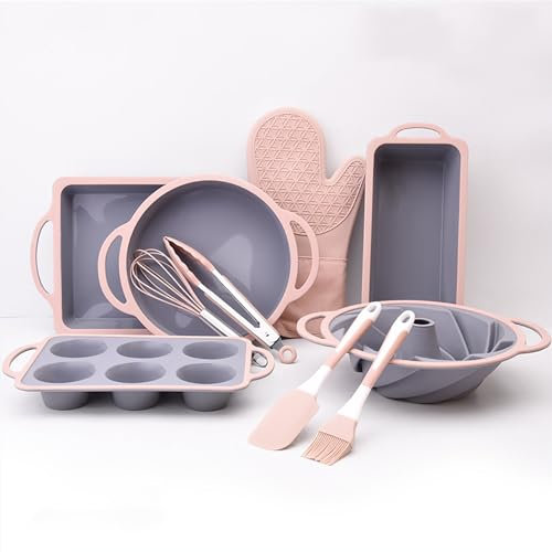Set di 10 teglie da forno antiaderenti, professionali da cucina, resistenti al calore fino a 240 °C, in acciaio rivestito in silicone, per muffin, pagnotta, pane, pizza, cheesecake, cupcake