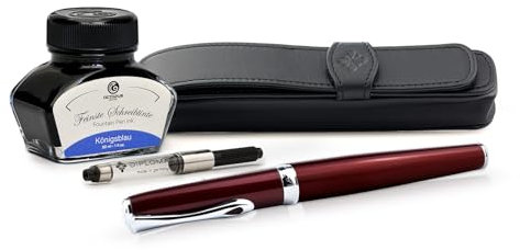 Diplomat Excellence A2 Magma Rot, Füllfederhalter im Set mit Stiftetui aus Leder, Schreibtinte und Konverter, Füller mit Edelstahlfeder Stärke M, Füllhalter-Set