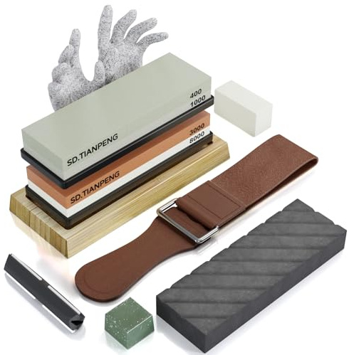Knife Sharpening Stone - Dual Grit Whetstone 400/1000 3000/8000, Knife Sharpening Stone Set, Tpstone Knife Sharpener Tool,Easy to Use