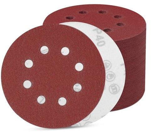 Lot de 80 feuilles de papier abrasif 125 mm, disques abrasifs 8 trous, papier abrasif rond excentrique (80 pièces grain 40)