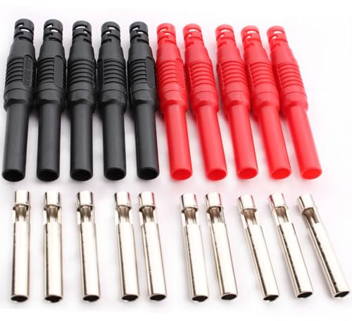 RUNCCI-YUN 10Pcs Fiches bananes isolées 4 mm Femelles, 4mm souder Femelles fiche Banane pour fils de test de multimètre(noir rouge)