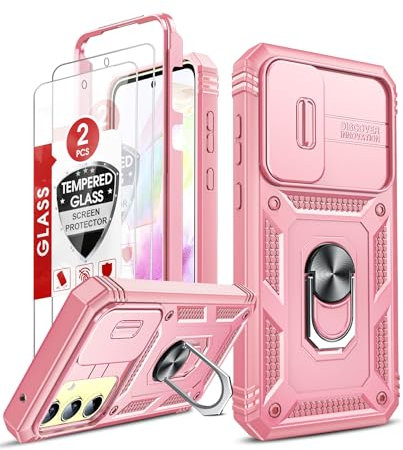 LeYi Coque pour Samsung A35 5G avec Anneau Support, Full Protection de la Caméra en PC Dur Anti-Chut Renforcée Armor Heavy Duty Antichoc Bumper Housse Etui Galaxy A35 5G-Rose