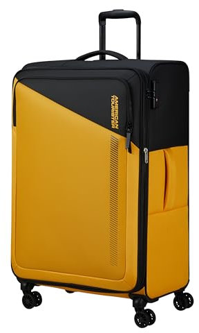 American Tourister Daring Dash - Spinner L, Expandable Suitcase, 77 cm, 107/117 L, Black/Yellow (Black/Yellow)