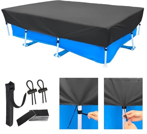 Bâche de Piscine Rectangulaire 220 x 150 cm pour Piscines 2.20 x 1.50 m Pool Cover Facile à Installer Bâche de Couverture Résistant aux UV Anti-poussière étanche