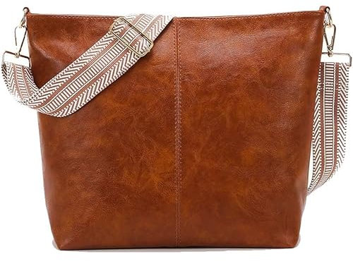 HAIWILL Umhängetasche Damen Große Crossbody Bag Damen mit Breiter Gurt Leder Hobo Bag Shopper Tasche Retro Schultertasche Handtasche für Alltag, Büro, Schulausflug und Einkauf (Groß- Braun)