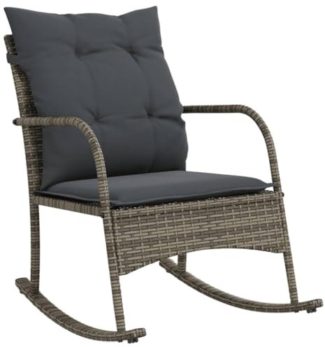 vidaXL Garten Schaukelstuhl, Schaukelsessel mit Kissen, Relaxstuhl für Garten Terrasse Balkon, Relaxsessel Gartenstuhl, Grau Poly Rattan