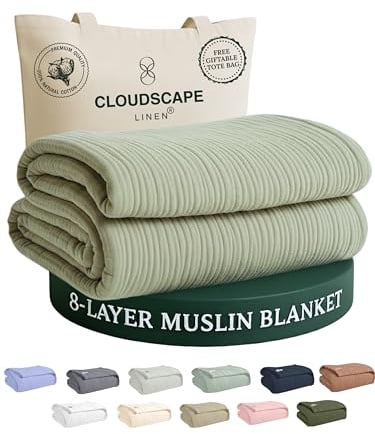 CLOUDSCAPE 8-lagige Musselin-Decke für Erwachsene, 100% Baumwolle, Queen-Size-Größe für Bett, 233,7 x 233,7 cm, passend für EIN Doppelbett, weiche, leichte, atmungsaktive Sommerdecke