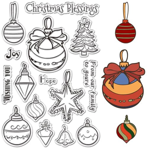 craspire Transparente Gummistempel Frohe Weihnachten Weihnachtsglocken Baum Farbige Kugeln Wiederverwendbare Transparente Silikonstempelsiegel Für Weihnachten Winter DIY Basteln Scrapbooking