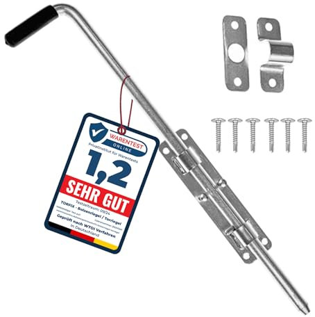Torfix® Bolzenriegel 420 mm, verzinkter Stahl – robuster Torriegel für Garten‑ & Hoftore, links/rechts montierbar, inkl. 6 × selbstbohrende Torx‑Schrauben