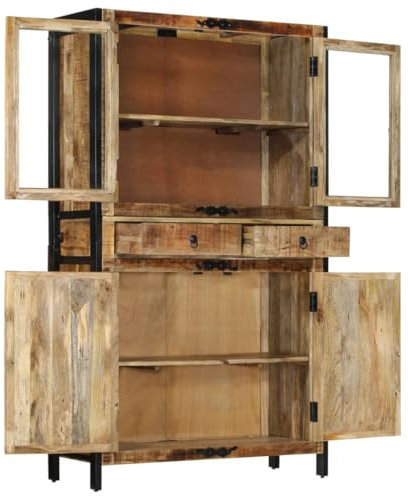HETFTJN Regal Schmal Arbeitsplatte Küche Barschrank Mehrzweckschrank - Highboard 100x40x175 cm Massives Raues Mangoholz für Flur Küche Schlafzimmer Büro