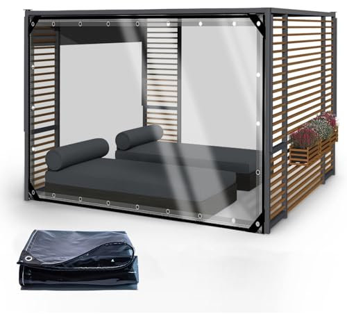 Transparente Plane wasserdichte mit Ösen,Strapazierfähige Vordächer, PVC 0,35mm Regenschutz Abdeckplane für Pflanzen Gewächshaus Pet Hutch Dach,Carport Terrasse Veranda Seitenwände,4x7m