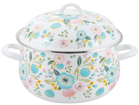 McSunley Dutch Oven Porzellan-Emaille, Blumenmuster, 6 l, Blau